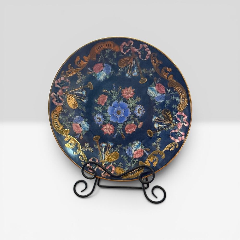 Toyo Cobalt Blue Floral 12.5” Decorative Plate Charger Gold Gilt